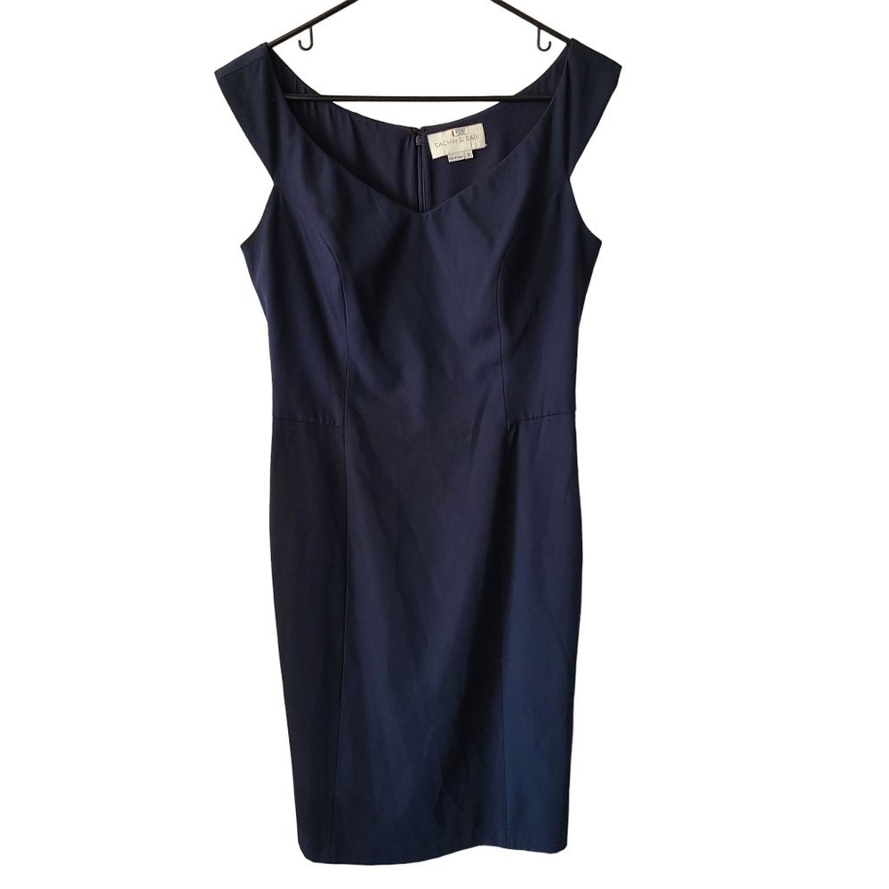 Sachin + Babi US Women's Size 6 Navy Blue Off Shoulder Sheath Mini Dress Stretch